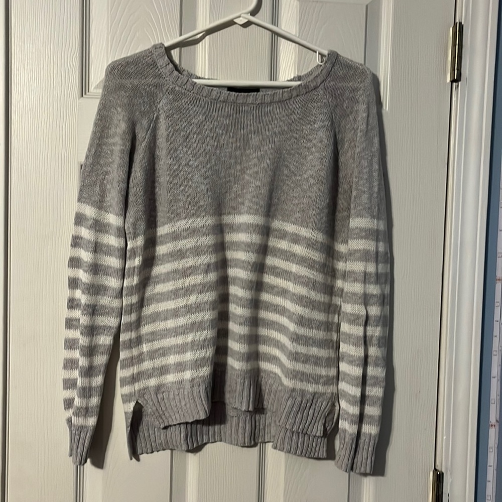 Gray and White Striped Sweater